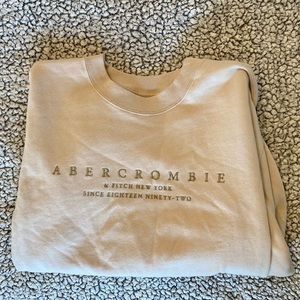 Abercrombie & Fitch, Wedge Embroidered Logo Crew Cream Sweatshirt